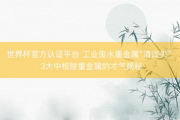 世界杯官方认证平台 工业废水重金属“清谈夫”: 3大中枢除重金属的才气揭秘