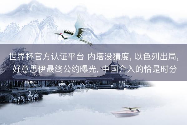 世界杯官方认证平台 内塔没猜度， 以色列出局， 好意思伊最终公约曝光， 中国介入的恰是时分