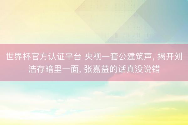 世界杯官方认证平台 央视一套公建筑声， 揭开刘浩存暗里一面， 张嘉益的话真没说错