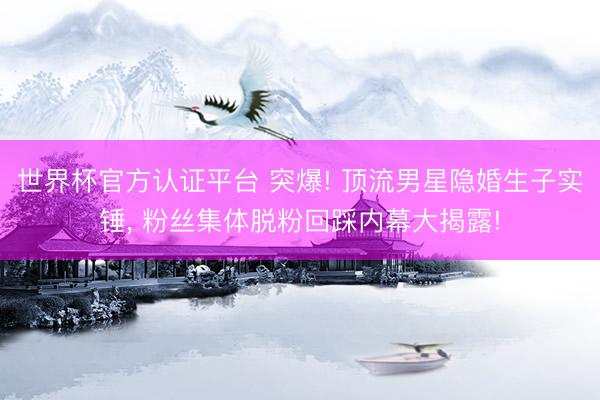 世界杯官方认证平台 突爆! 顶流男星隐婚生子实锤， 粉丝集体脱粉回踩内幕大揭露!