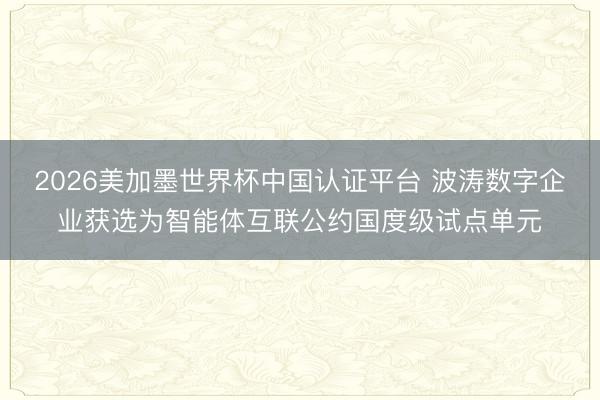 2026美加墨世界杯中国认证平台 波涛数字企业获选为智能体互联公约国度级试点单元
