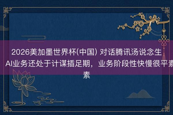 2026美加墨世界杯(中国) 对话腾讯汤说念生：AI业务还处于计谋插足期，业务阶段性快慢很平素