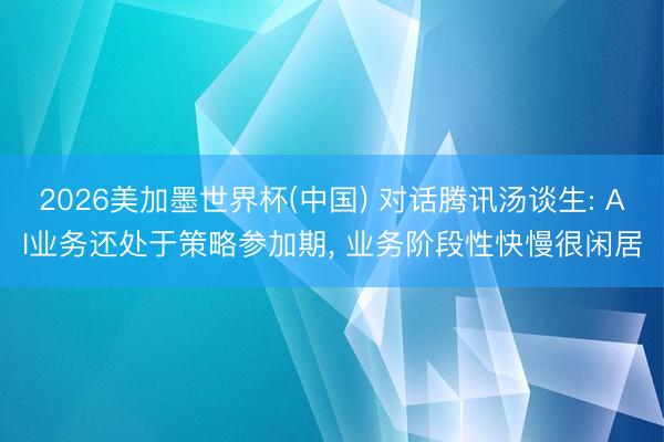 2026美加墨世界杯(中国) 对话腾讯汤谈生: AI业务还处于策略参加期， 业务阶段性快慢很闲居