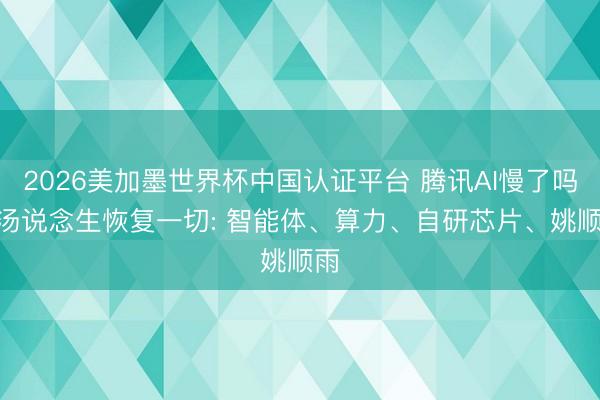 2026美加墨世界杯中国认证平台 腾讯AI慢了吗? 汤说念生恢复一切: 智能体、算力、自研芯片、姚顺雨
