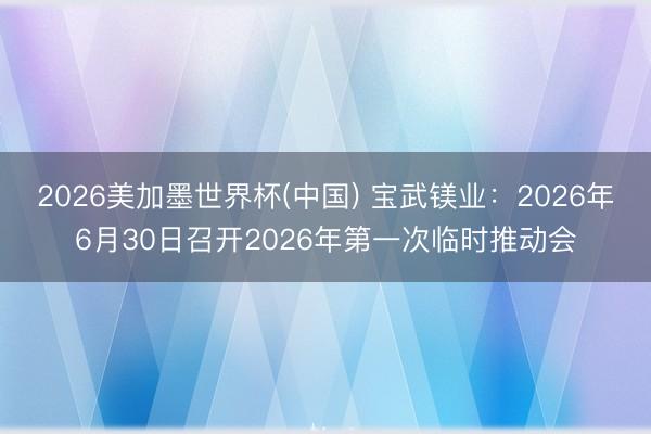2026美加墨世界杯(中国) 宝武镁业：2026年6月30日召开2026年第一次临时推动会