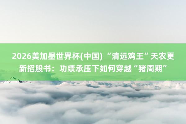 2026美加墨世界杯(中国) “清远鸡王”天农更新招股书:功绩承压下如何穿越“猪周期”