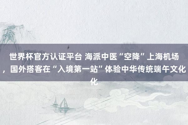 世界杯官方认证平台 海派中医“空降”上海机场，国外搭客在“入境第一站”体验中华传统端午文化